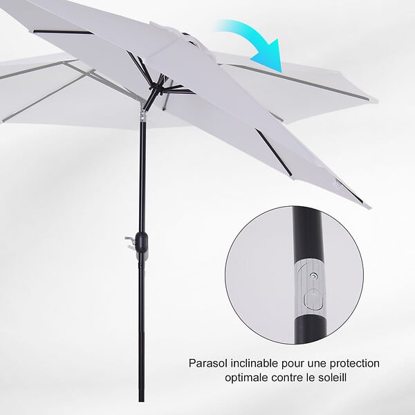 OUTSUNNY - Parasol en métal rond polyester 180g/m² manivelle inclinable Ø 2,95 x 2,5 m blanc - large