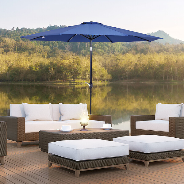 OUTSUNNY - Parasol en métal rond polyester 180g/m² manivelle inclinable Ø 2,95 x 2,5 m bleu - large