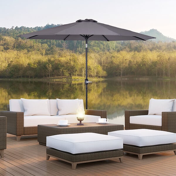OUTSUNNY - Parasol en métal rond polyester 180g/m² manivelle inclinable Ø 2,95 x 2,5 m gris - large