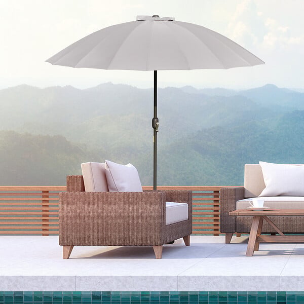 OUTSUNNY - Parasol inclinable rond avec manivelle métal fibre de verre Ø 2,55 m polyester haute densité gris - large
