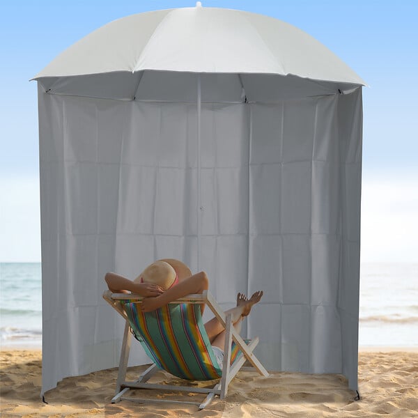 OUTSUNNY - Parasol de plage Ø 2,2 x 2,2H cm protection UPF 50 + sac transport, sardines et lestage intégrés crème - large