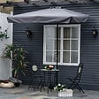 OUTSUNNY - Demi parasol - parasol de balcon 5 entretoises métal dim. 2,3L x 1,3l x 2,49H m polyester haute densité gris - vignette