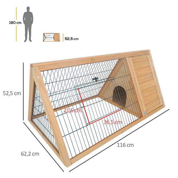 PAWHUT - Clapier triangulaire de sol enclos extérieur niche double porte dim. 116L x 62l x 53H cm bois massif pin - large