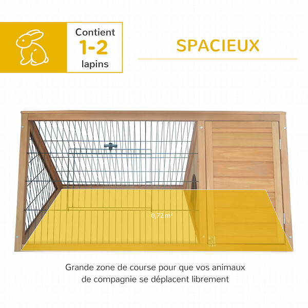 PAWHUT - Clapier triangulaire de sol enclos extérieur niche double porte dim. 116L x 62l x 53H cm bois massif pin - large