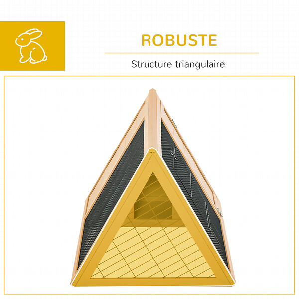 PAWHUT - Clapier triangulaire de sol enclos extérieur niche double porte dim. 116L x 62l x 53H cm bois massif pin - large