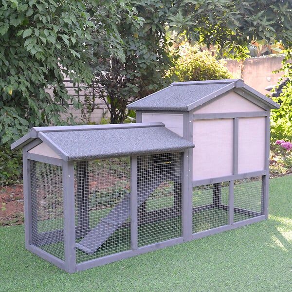 PAWHUT - Clapier cage à lapins rongeurs 2 niveaux 3 portes verrouillables tiroir à déjection toit intégral bitumé 147L x 54l x 84H cm bois massif pin gris blanc - large