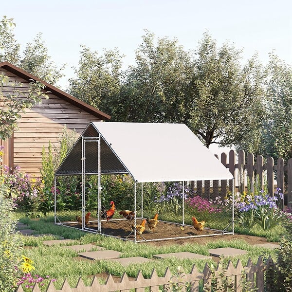 PAWHUT - Enclos poulailler chenil 6 m² - parc grillagé dim. 3L x 2l x 2H m - poulailler chenil entièrement couvert - acier galvanisé - large