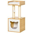 PAWHUT - Arbre à chat 2 griffoirs niche entrée tête de chat plateforme d'observation jouet suspendu coussins amovibles peluche grande douceur aspect bois clair - vignette