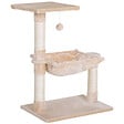 PAWHUT - Arbre à chat 3 griffoirs grattoirs sisal naturel plateforme hamac et boule suspendue dim. 50L x 36l x 70H cm peluche haute densité 220 g/m² beige - vignette