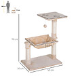 PAWHUT - Arbre à chat 3 griffoirs grattoirs sisal naturel plateforme hamac et boule suspendue dim. 50L x 36l x 70H cm peluche haute densité 220 g/m² beige - vignette