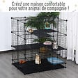 PAWHUT - Cage parc enclos rongeurs modulable dim. L 111 x l 75 x H 119 cm 3 niveaux 4 portes fil métallique noir - vignette