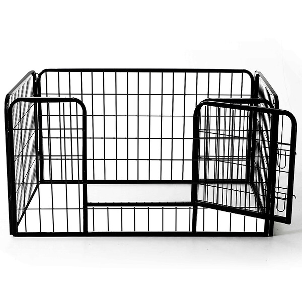HOMCOM - Luxe parc enclos acier 125L x 80l x 70H cm 4 panneaux et 1 porte pour chiens noir - large