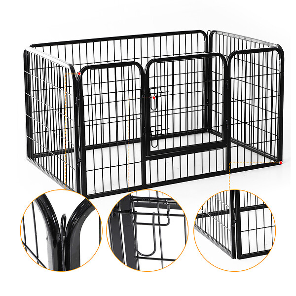 HOMCOM - Luxe parc enclos acier 125L x 80l x 70H cm 4 panneaux et 1 porte pour chiens noir - large