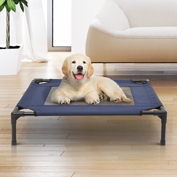 PAWHUT - Lit pour chien chat lit de camp grand confort sur pieds tissu oxford textilène micro-perforé 76L x 61l x 18H cm bleu marine noir - large
