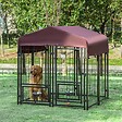 PAWHUT - Chenil extérieur pour chien - cage chien - enclos chien - toile toit imperméable anti-UV, porte verrouillable, 2 bols rotatifs - acier noir oxford pourpre - vignette