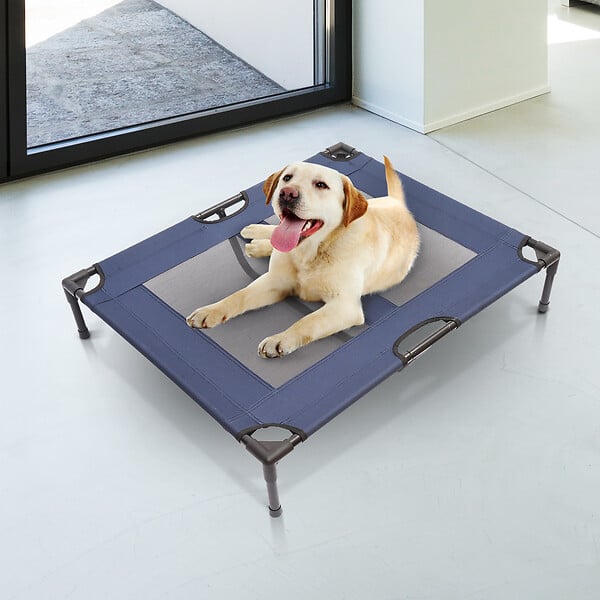 PAWHUT - Lit sur pieds XXL pour chien chat lit de camp animal lit surélevé tissu oxford textilène micro-perforé 92L x 76l x 18H cm bleu marine - large