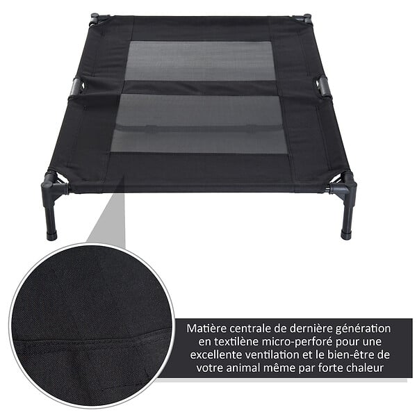 PAWHUT - Lit sur pieds pour chien chat lit de camp animal lit surélevé Oxford textilène micro-perforé dim. 92L x 76l x 18H cm noir - large