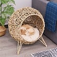 PAWHUT - PawHut Panier chat lit chat cosy grand confort dim. Ø 52 x 58H cm coussin moelleux inclus résine tressée imitation rotin beige - vignette