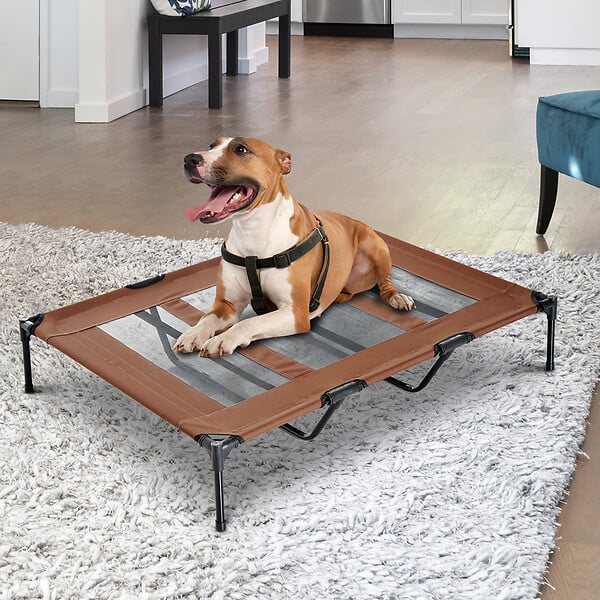 PAWHUT - Lit sur pieds XXL pour chien chat lit de camp animal lit surélevé Oxford textilène micro-perforé dim. 122L x 92l x 23H cm marron clair - large