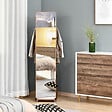 HOMCOM - Miroir sur pied avec roulettes - portant, 4 patères étagère MDF aspect noyer - vignette