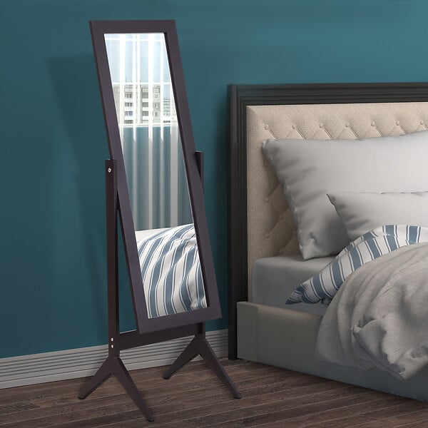 HOMCOM - Miroir à pied inclinaison réglable dim. 47L x 46l x 148H cm MDF brun foncé - large