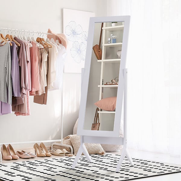 HOMCOM - Miroir à pied inclinaison réglable dim. 47L x 46l x 148H cm MDF blanc - large