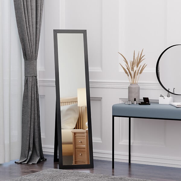 HOMCOM - Miroir sur pied et mural rectangulaire dim. 37L x 48l x 152H cm noir - large