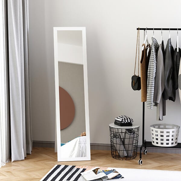 HOMCOM - Miroir sur pied et mural rectangulaire dim. 37L x 48l x 152H cm blanc - large