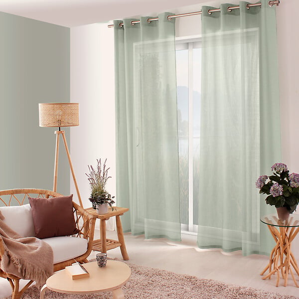 C MA DECO - Voilage uni ajouré avec 8 œillets - Vert céladon - H.240xL.140cm - large