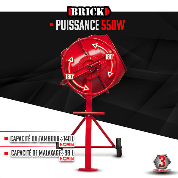 BRICK - Bétonnière 550w - 140L - large