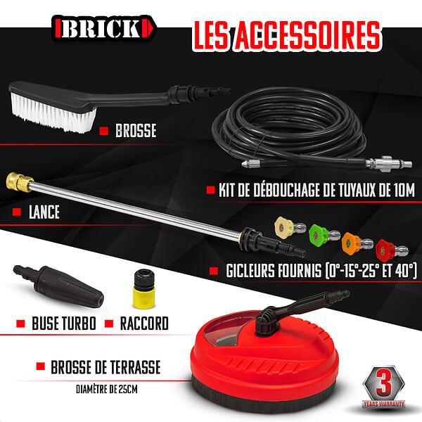 BRICK - Nettoyeur haute pression 2100W - 165 bars avec moteur à  induction + accessoires - large