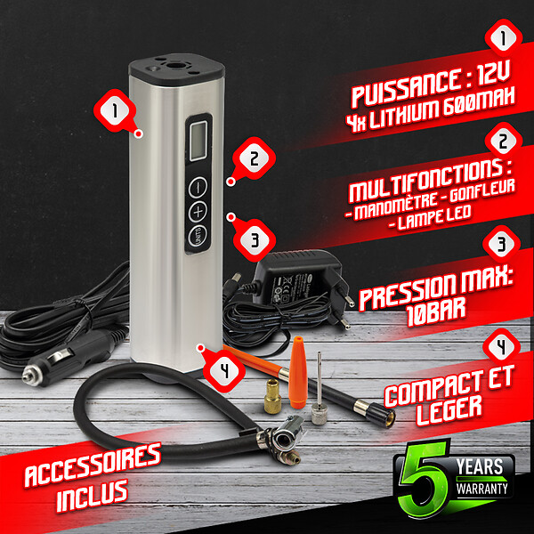 CONSTRUCTOR - Compresseur rechargeable 12V + accessoires - Const - large