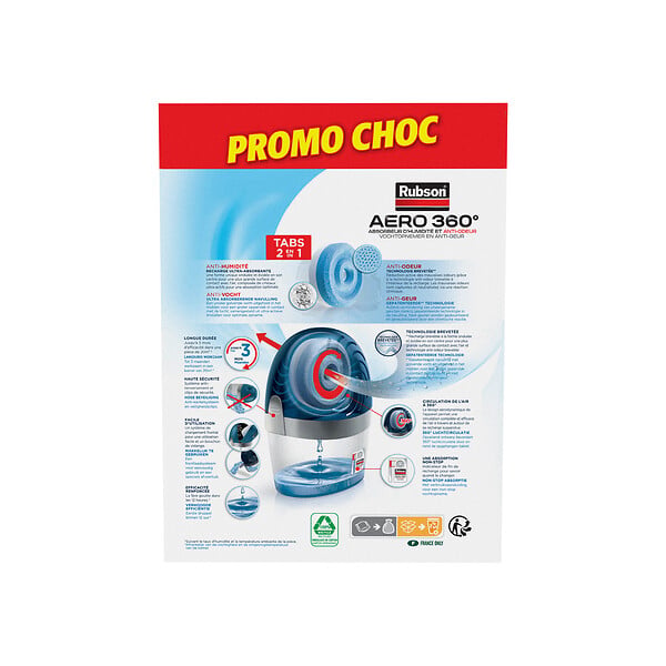 RUBSON - Absorbeur humidité avec 3 recharges Aero 360° - Neutre - 20m² - large