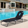 OUTSUNNY - Bain de soleil pliable transat inclinable 4 positions chaise longue de lecture 3 coussins fournis noir - vignette