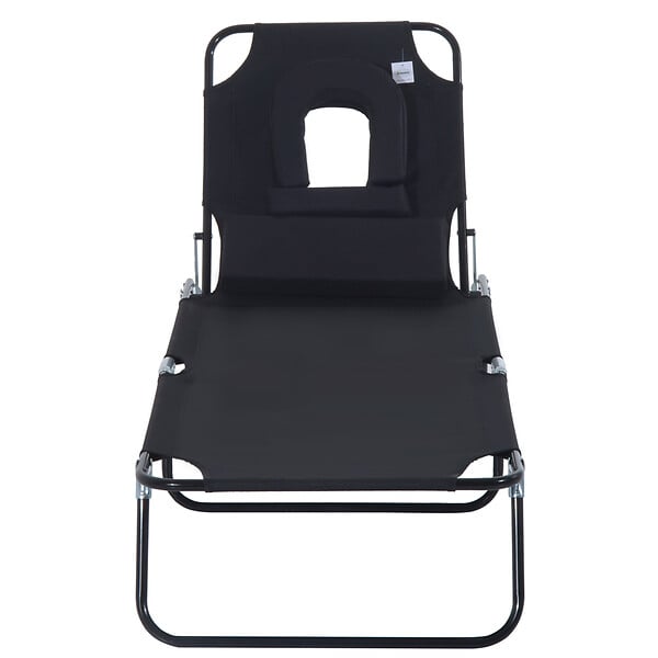 OUTSUNNY - Bain de soleil pliable transat inclinable 4 positions chaise longue de lecture 3 coussins fournis noir - large