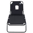 OUTSUNNY - Bain de soleil pliable transat inclinable 4 positions chaise longue de lecture 3 coussins fournis noir - vignette