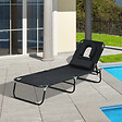 HOMCOM - Transat de jardin chaise longue pliante bain de soleil pour lecture noir - vignette