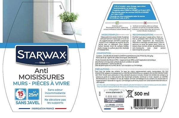 STARWAX - Anti-moississures sans javel - 500ml - Pulvérisation - large