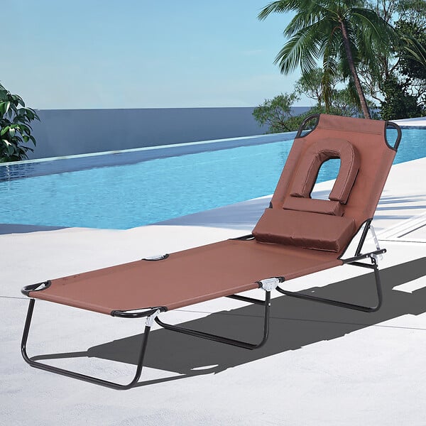 OUTSUNNY - Bain de soleil pliable transat inclinable 4 positions chaise longue de lecture 3 coussins fournis marron - large