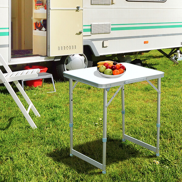 OUTSUNNY - Table pliante table de camping table de jardin hauteur réglable aluminium MDF blanc - large
