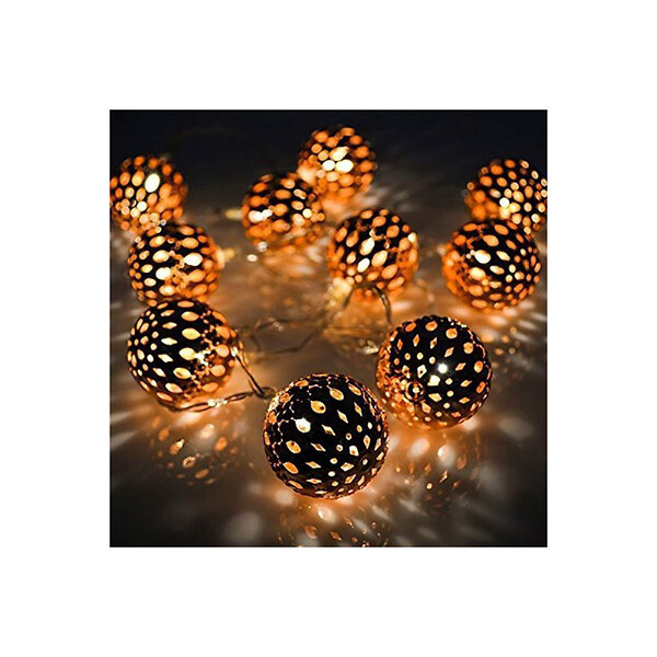 KOOPMAN - Guirlande Boule Métal Cuivre à Led 1m - large