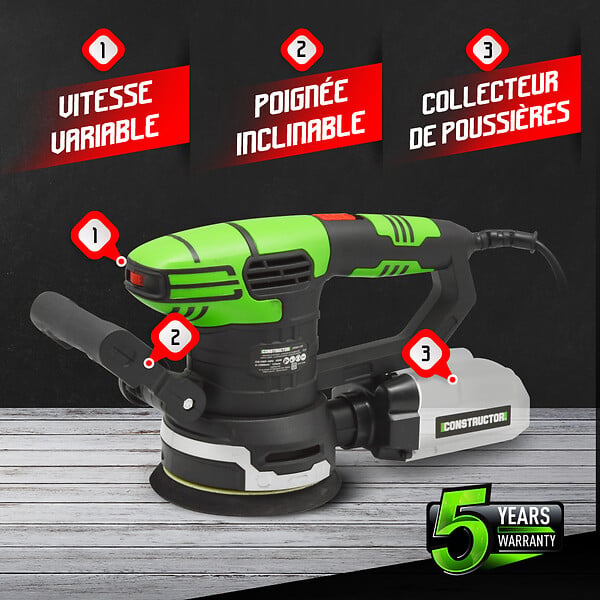 CONSTRUCTOR - Ponceuse excentrique 450w - 125mm - large