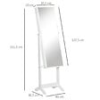 HOMCOM - Armoire à bijoux avec miroir à pied multi-rangement inclinaison réglable serrure dim. 46L x 36,5l x 151,5H cm MDF blanc - vignette