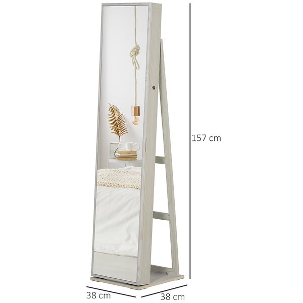 HOMCOM - HOMCOM Armoire à bijoux avec miroir sur pied multi-rangements éclairage LED blanc dim. 38L x 38l x H157 cm - large