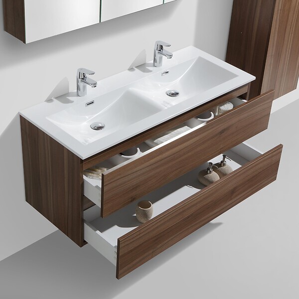 STANO - Meuble salle de bain design double vasque SIENA largeur 120 cm noyer - large