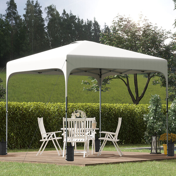 OUTSUNNY - Tonnelle barnum automatique pop-up dim. 2,53L x 2,53l x 2,68H m hauteur réglable nombreux accessoires inclus acier oxford blanc - large