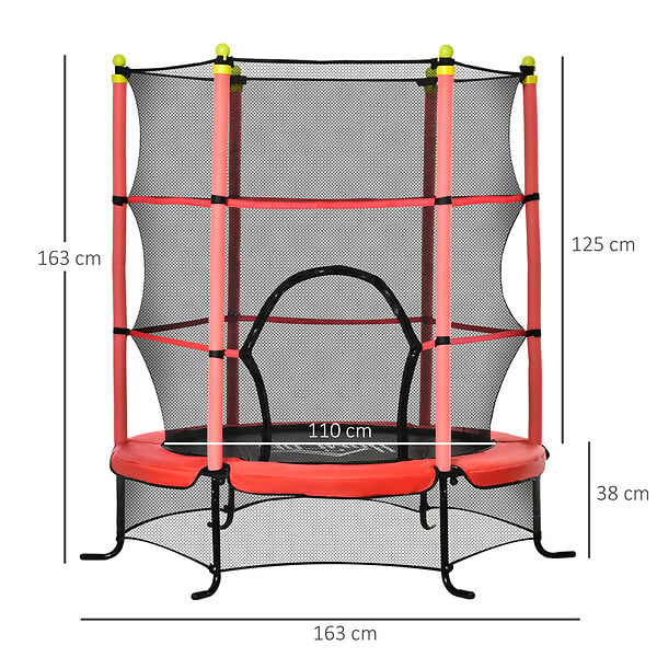 HOMCOM - Trampoline enfant Ø 1,63 × 1,63H m filet de sécurité porte zipée couvre-ressorts 6 poteaux rembourrés inclus rouge - large