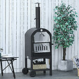 OUTSUNNY - Four à pizza extérieur au charbon de bois - barbecue sur roulettes - four à bois - pierre réfractaire - cheminée, jauge température - acier au carbone noir gris - vignette