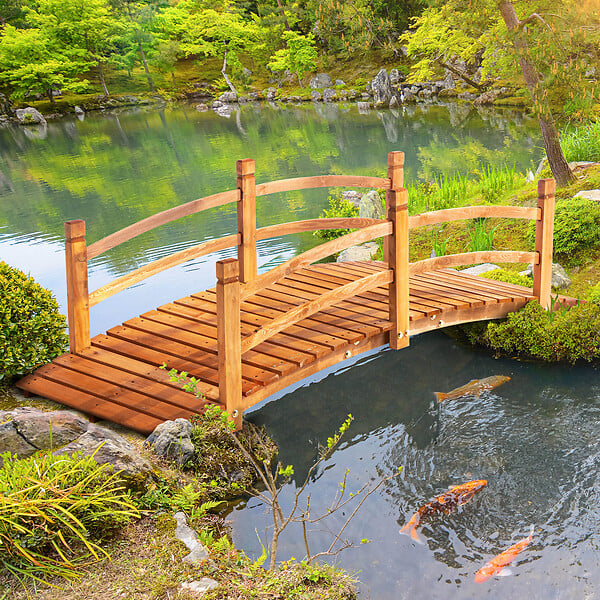 OUTSUNNY - Pont de jardin - pont de bassin - passerelle en bois avec balustrade - dim. 185L x 72l x 58H cm - bois de sapin pré-huilé - large