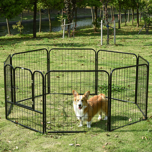 PAWHUT - Luxe parc enclos modulable pour chien 8 panneaux porte verrouillable acier époxy noir - large